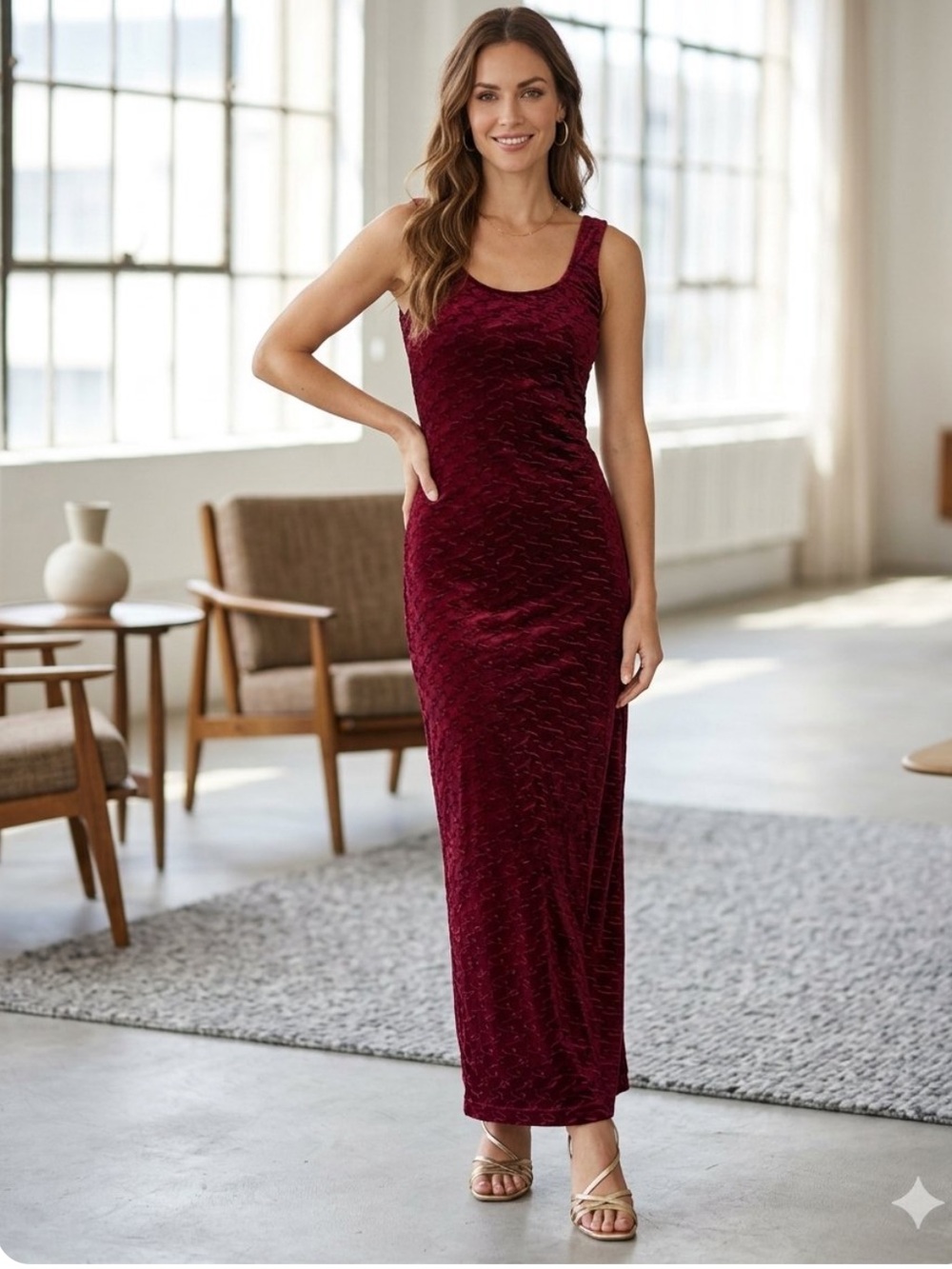JESSICA Sleeveless Burgundy Velvet Maxi Dress
SIZE 8
